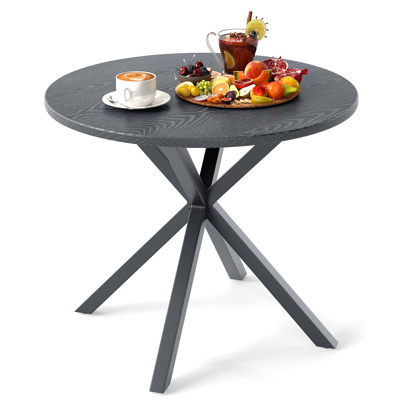 Table à manger ronde Tangkula pour patio avec plateau aspect bois et pieds en X